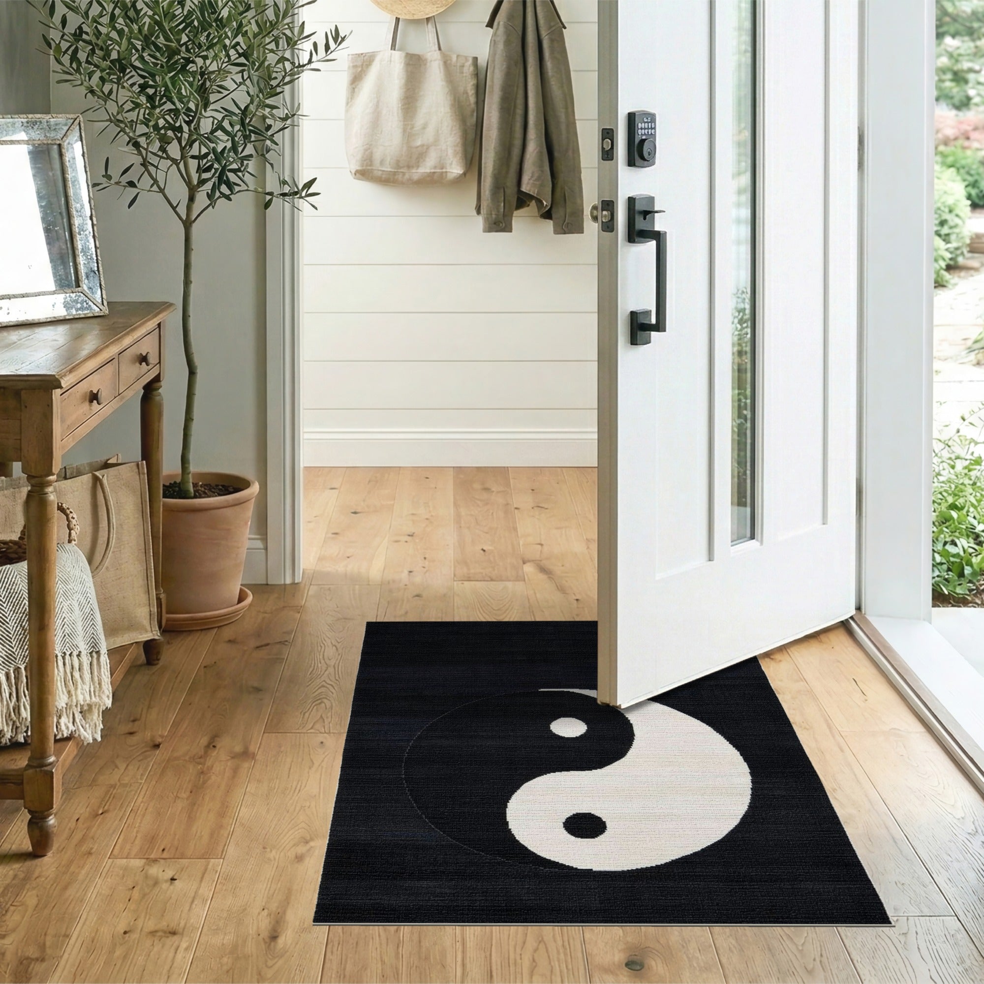 Black and White Yin Yang Black White Area Rug