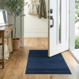 Navy Striped Textured Area Rug