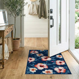 Blue and Teal Navy Hibiscus Floral Area Rug
