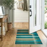 Teal Orange Geometric Striped Area Rug