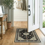 Elegant Black Persian Area Rug with Ivory Florals