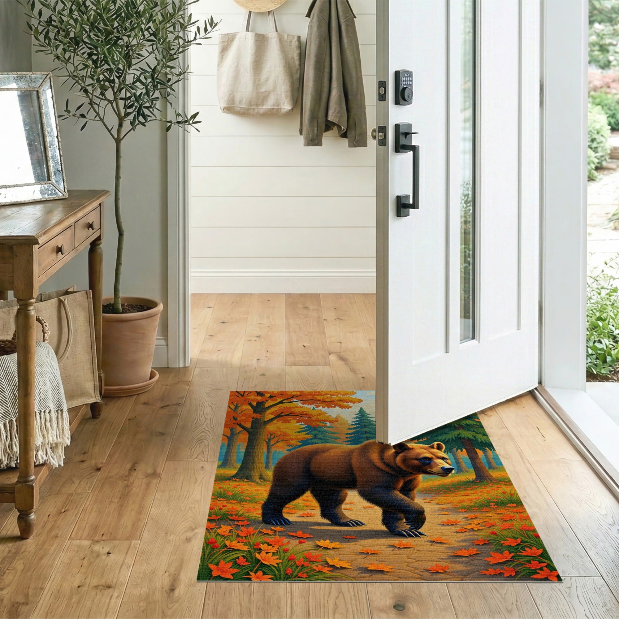 Autumn Grizzly Bear Forest Path Rug