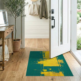 Distressed Teal Yellow Abstract Area Rug