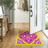 Vibrant Pink Mandala Persian Area Rug on Yellow