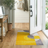 Yellow Grey Curved Geometric Area Rug