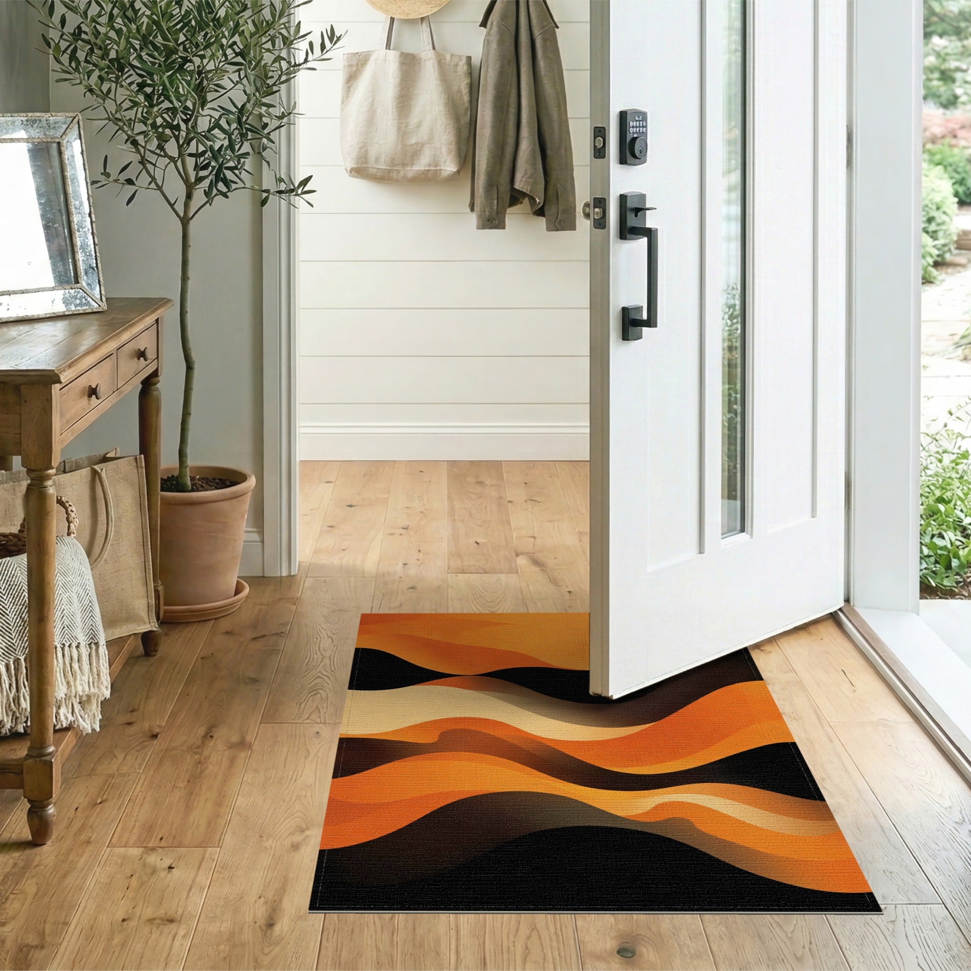 Orange Bold Orange Wave Abstract Area Rug