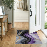 ODIKA Purple Marble Agate Washable Area Rug - Modern Gold Low Pile Non-Slip Carpet