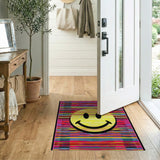 Vibrant Smiley Face Rainbow Stripe Area Rug