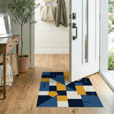 Geometric Navy Blue Mustard Yellow Area Rug