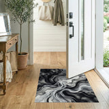 Black White Ink Swirl Abstract Area Rug