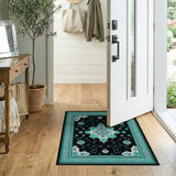 Teal Mandala Persian Area Rug on Black