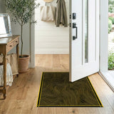 Golden Contour Waves Black Area Rug