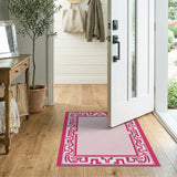 Pink Pink Geometric Border Area Rug