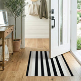 Distressed Black White Striped Area Rug