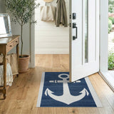 Navy Blue Anchor Nautical Woven Area Rug