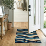 Navy Teal Abstract Wave Area Rug