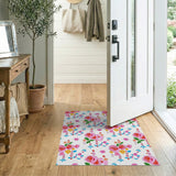Vibrant Pink Rose Floral Pattern Area Rug