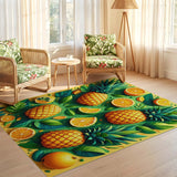 ODIKA Tropical Pineapple and Citrus Fruit Washable Area Rug - Low Pile Non-Slip Floor Mat