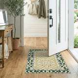 Green Gold Persian Floral Border Area Rug