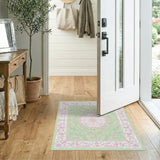 Light Green Pink Floral Vintage Area Rug