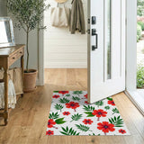 Red Vibrant Red Hibiscus Floral Area Rug