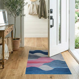 Abstract Wavy Mountain Area Rug in Blue Pink