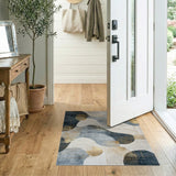 Abstract Blue Gold Wave Modern Area Rug