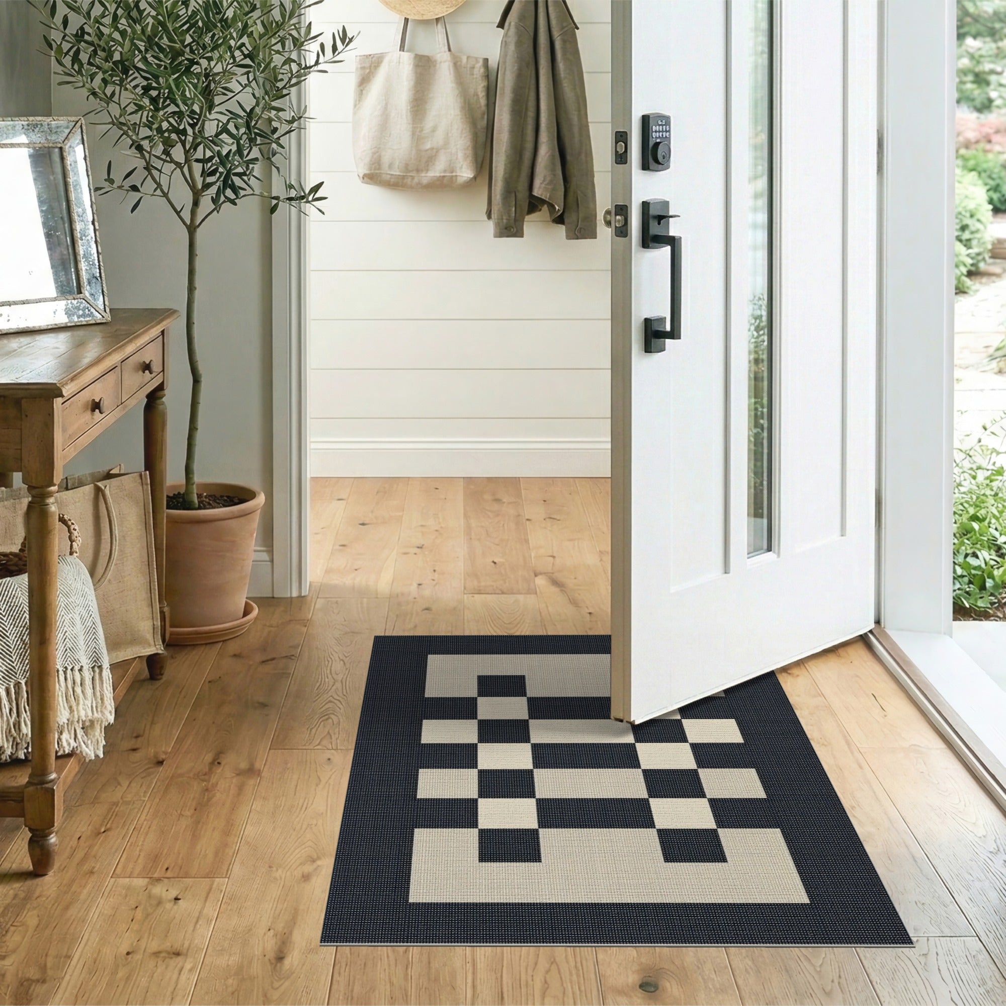 Black and White Geometric Modern Bold Black White Geometric Grid Area Rug