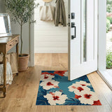 Blue and Teal Teal Hibiscus Floral Area Rug