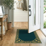 Elegant Teal Area Rug with Gold Ornate Border