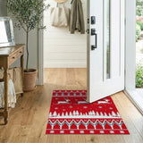 Festive Red Reindeer Christmas Area Rug
