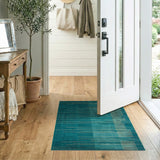 Teal Geometric Gold Line Modern Rug