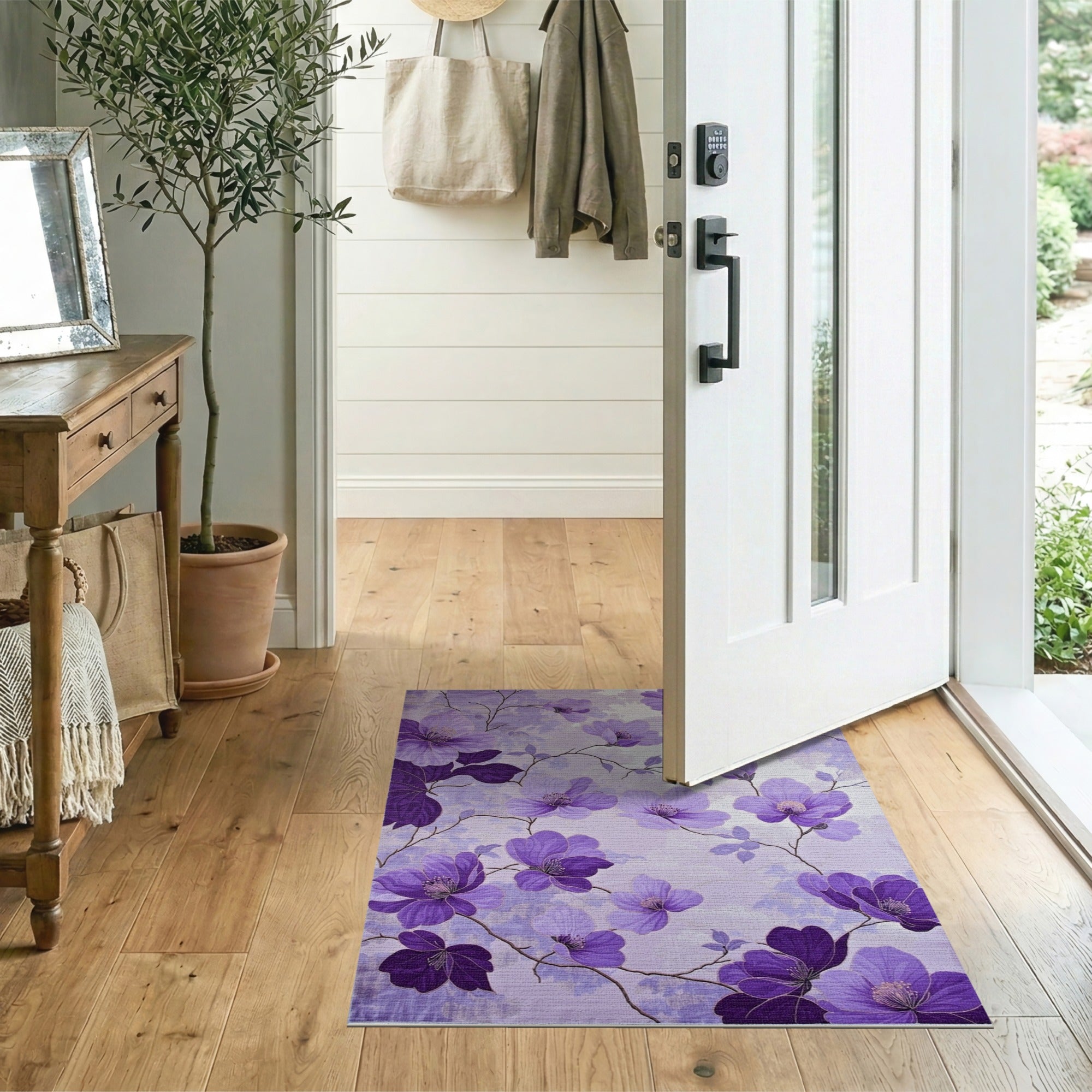 Purple Magnolia Floral Area Rug