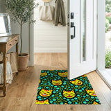 Smiling Yellow Cats Blue Flowers Area Rug