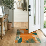 Vibrant Orange Palm Frond Geometric Area Rug