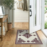Ornate Maroon Floral Cream Area Rug