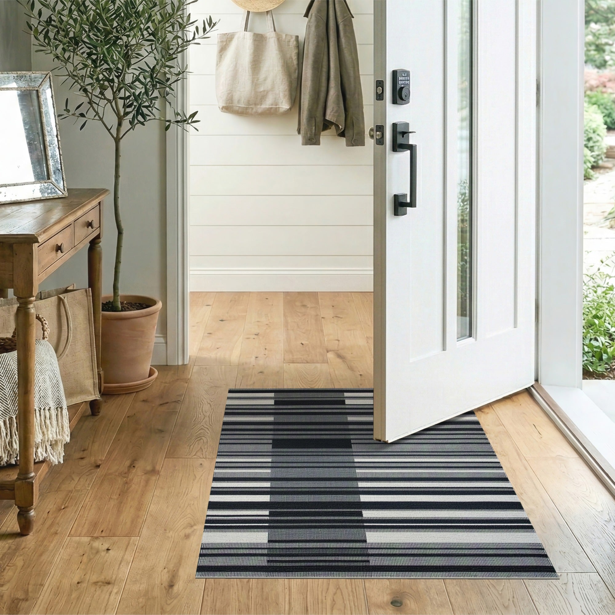 Black and White Bold Black White Geometric Striped Area Rug