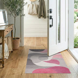 Modern Abstract Pink Grey Circles Area Rug