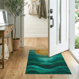 Teal Waves Sunrise Abstract Area Rug