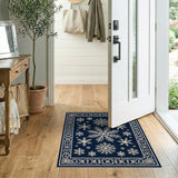 ODIKA Snowflake Washable Area Rug - Navy Blue Non-Slip Low Pile Carpet
