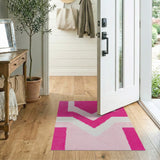 Pink Geometric Modern Vibrant Pink Geometric Shag Area Rug