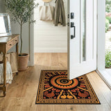 Vibrant Orange Sun Mandala Rug with Birds Foliage