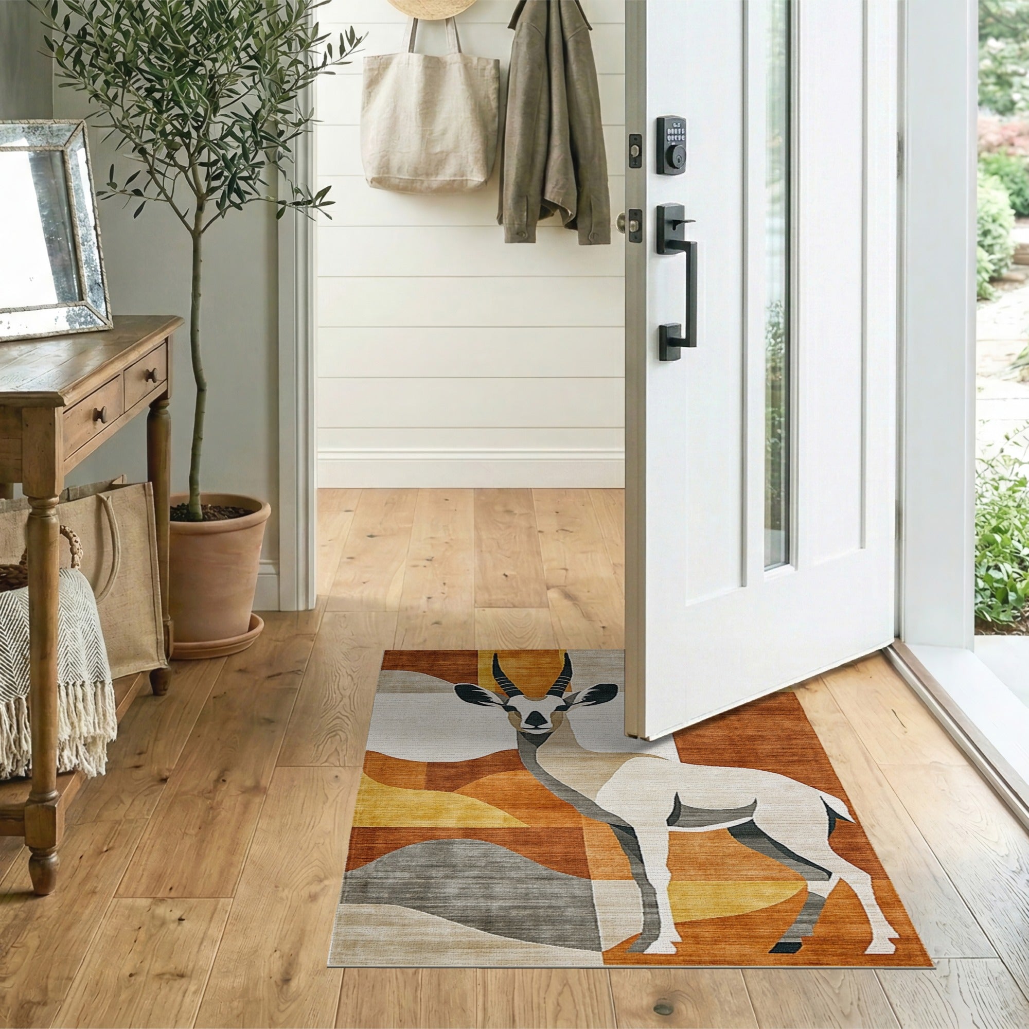 Geometric Oryx Antelope Brown Tan Area Rug