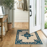 Elegant Teal Medallion Cream Area Rug