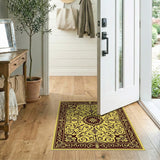 Gold and Silver Ornate Gold Medallion Persian Area Rug
