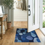 ODIKA Modern Blue Abstract Organic Shapes Washable Area Rug - Low Pile Non-Slip Carpet