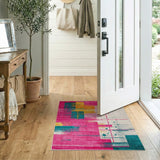 Vibrant Pink Teal Geometric Area Rug
