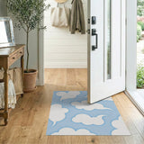 Playful Cartoon Clouds Blue Area Rug