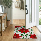 Red Festive Red Poinsettia Floral Area Rug