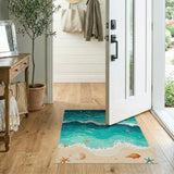 Coastal Beach Washable Area Rug with Ocean Waves and Starfish